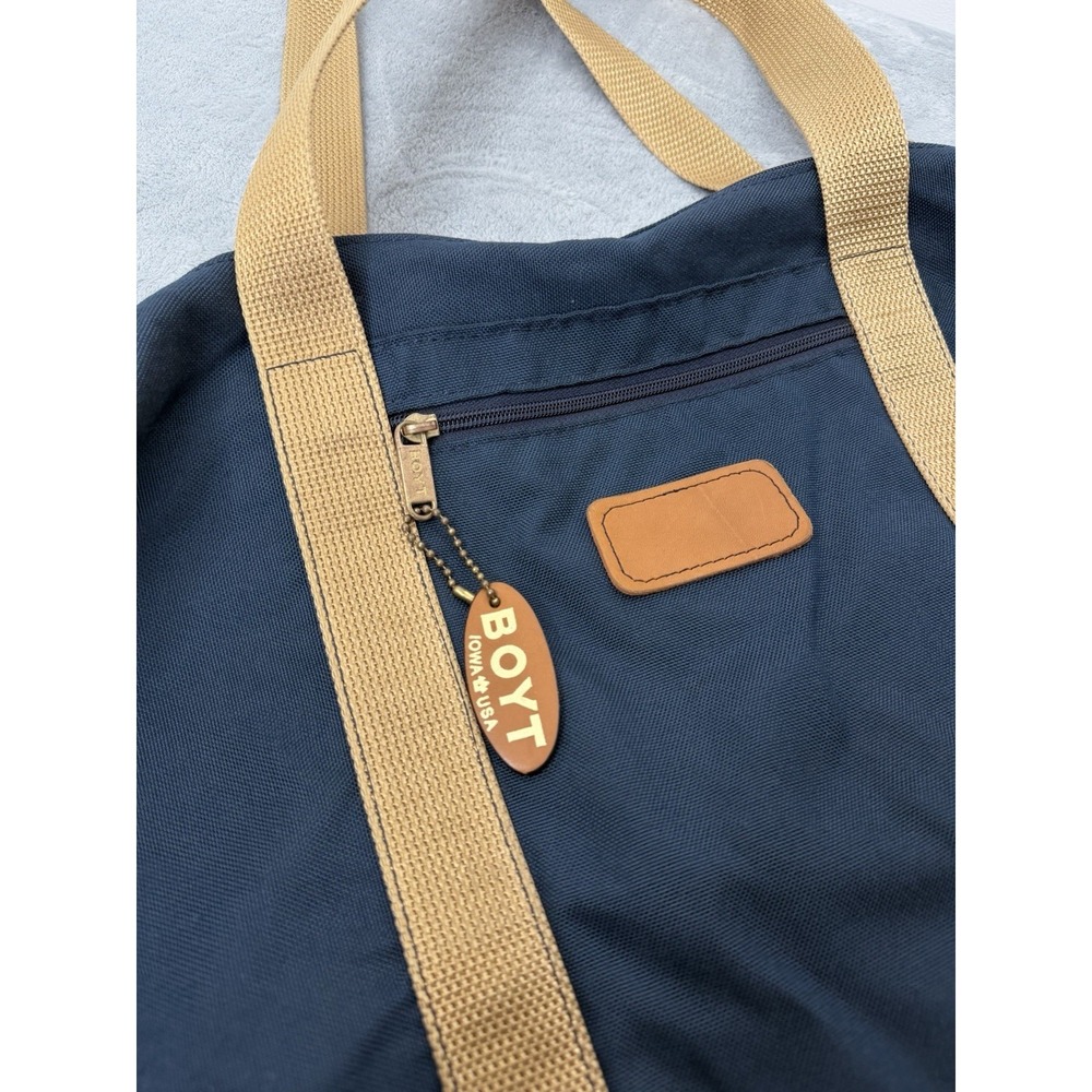 Vintage Boyt Canvas Duffle Tote Bag Large Blue Leather Handle USA Made 80s 90s - Picture 2 of 10
